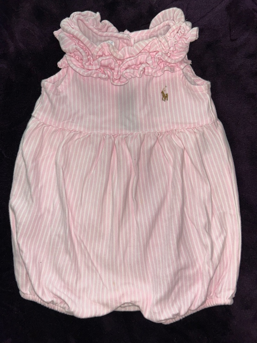 Polo Ralph Lauren Baby Girls Striped Knit Oxford Bubble Shortall